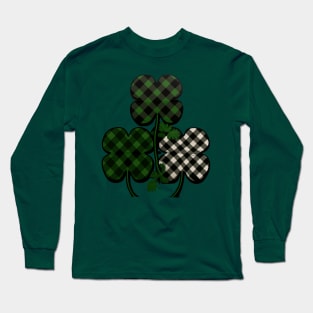 Three Leopard And Plaid Shamrocks St Patricks Day Women Girl Long Sleeve T-Shirt